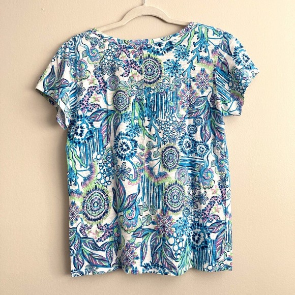 Fresh Produce Bright Print Top Coral Fish Sea Pattern Size XS Made in USA - Picture 7 of 9